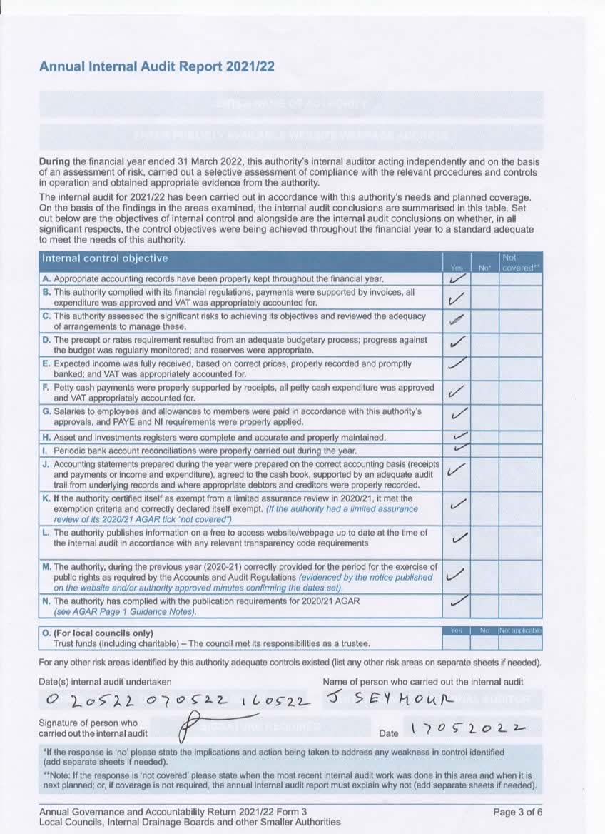 year ending march 2022 internal audit report