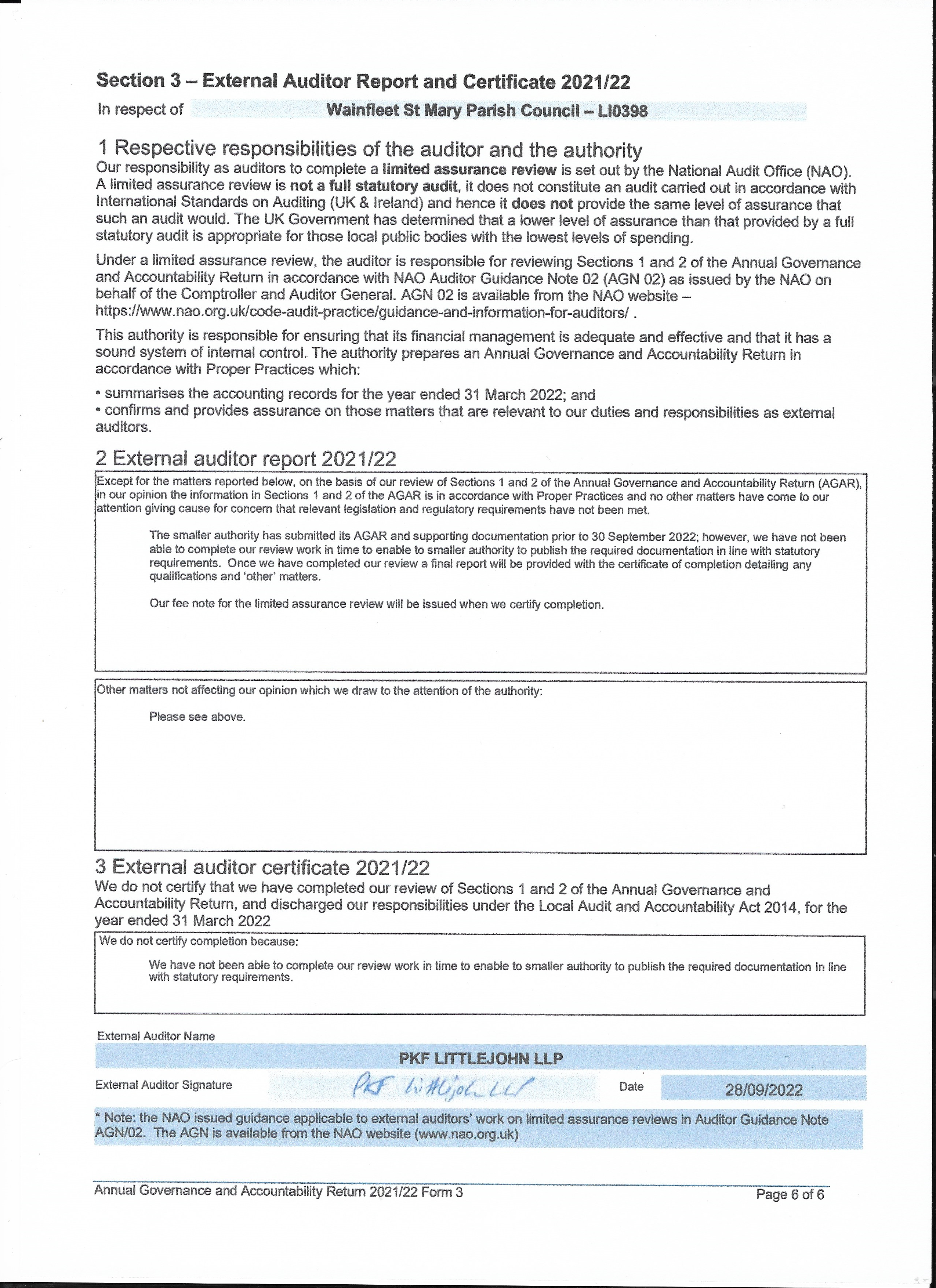 External Report PKF Littllejohn