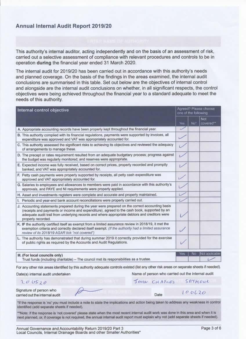 Internal Audit year end march 2021